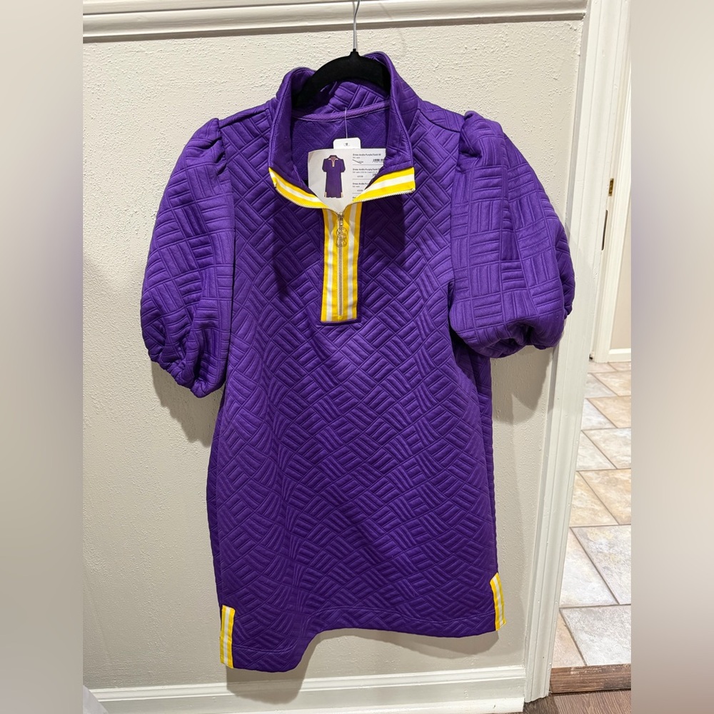 Purple Quilted Dress with Yellow Accents
